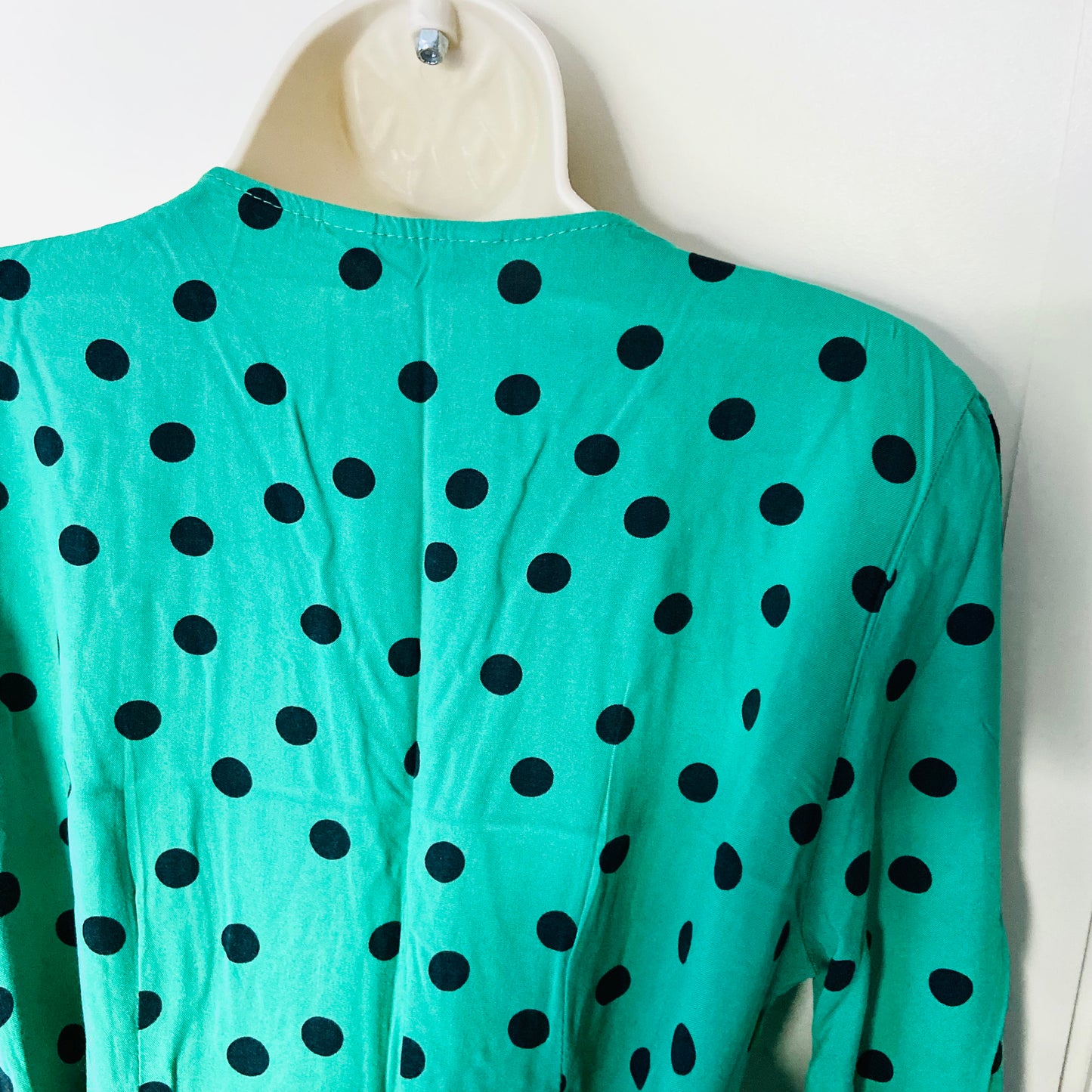 Miss Selfridge Petite | Green & Black Polkadot | Button Front Midi Tea Dress | Long Sleeve | Size 10
