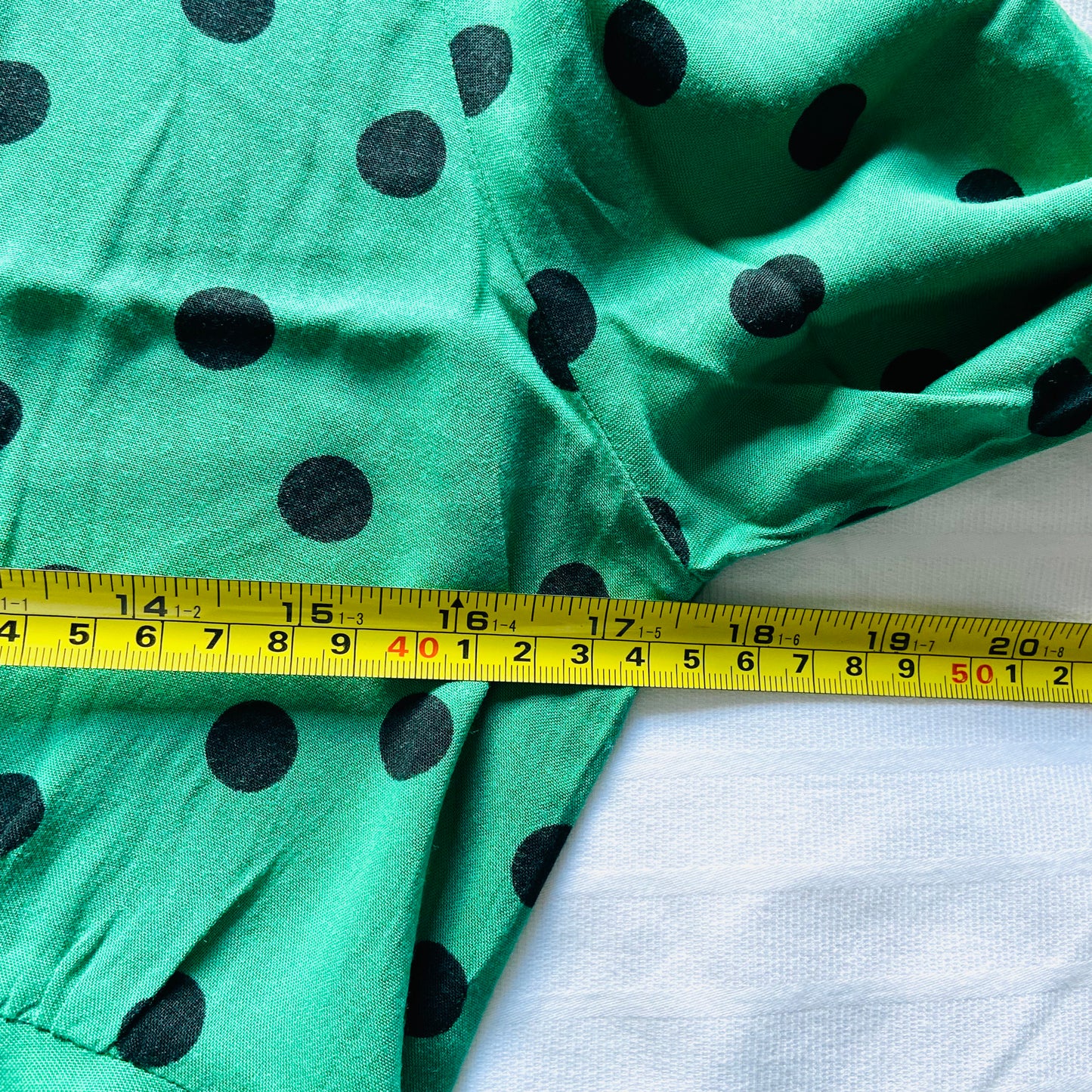 Miss Selfridge Petite | Green & Black Polkadot | Button Front Midi Tea Dress | Long Sleeve | Size 10