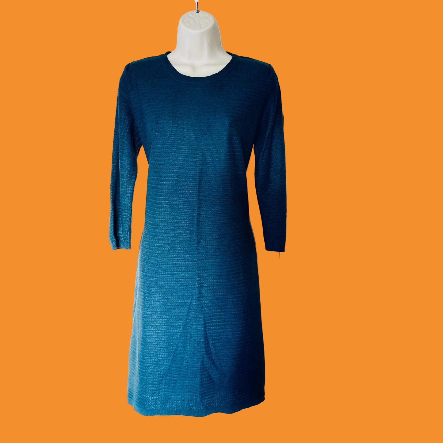 Fat Face | Teal Blue | Simone Textured Knit Skater Jumper Dress | 3/4 sleeve | Size 14
