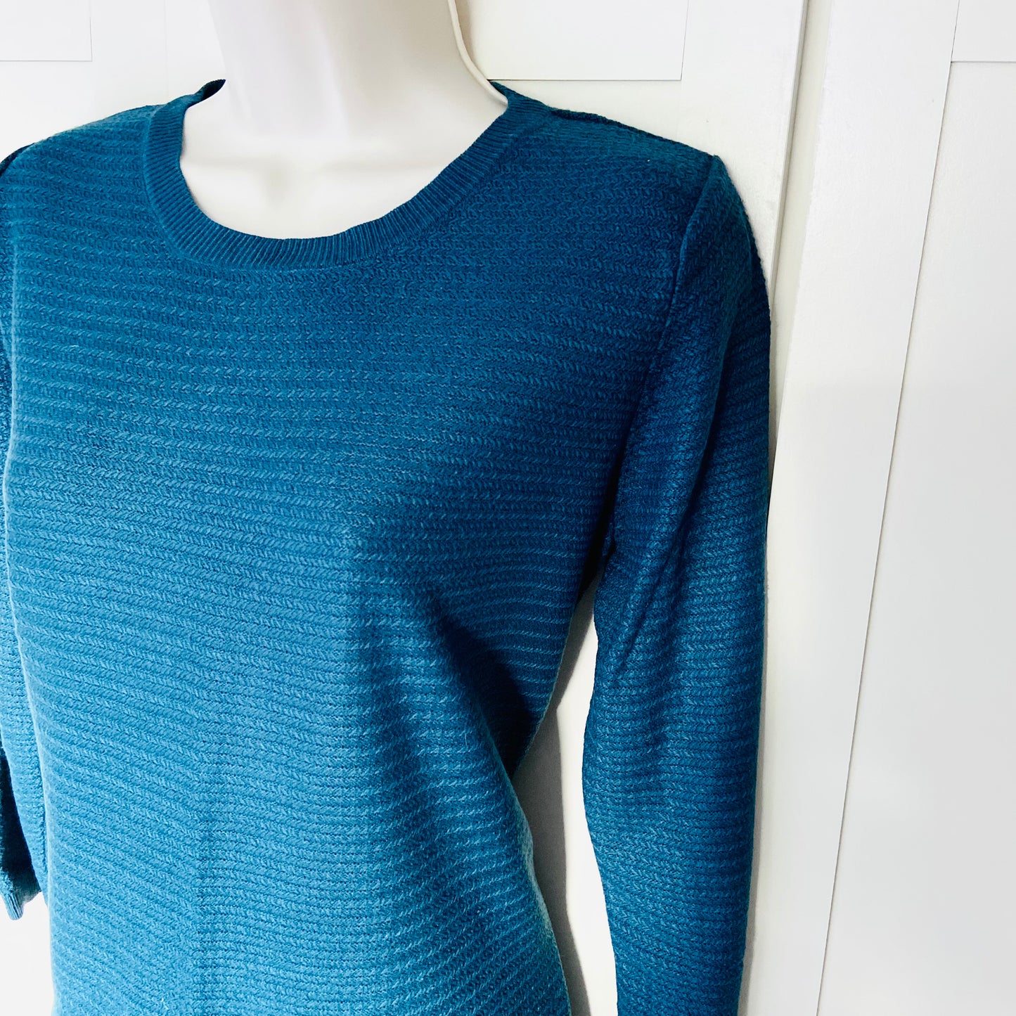Fat Face | Teal Blue | Simone Textured Knit Skater Jumper Dress | 3/4 sleeve | Size 14