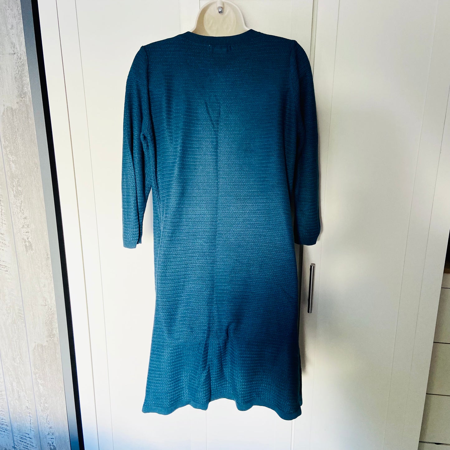 Fat Face | Teal Blue | Simone Textured Knit Skater Jumper Dress | 3/4 sleeve | Size 14