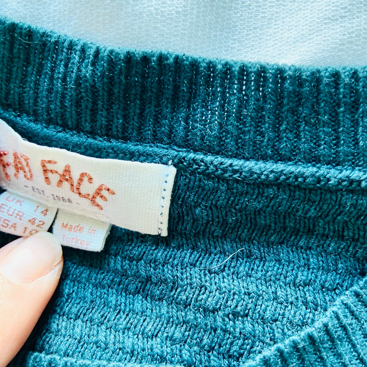 Fat Face | Teal Blue | Simone Textured Knit Skater Jumper Dress | 3/4 sleeve | Size 14