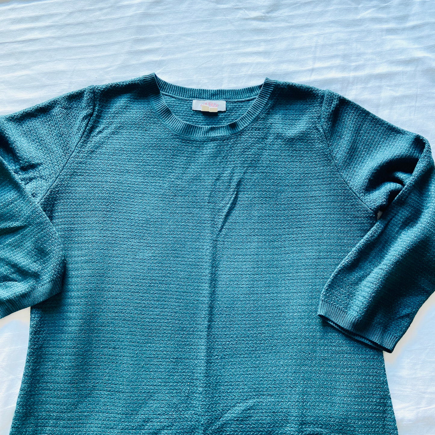 Fat Face | Teal Blue | Simone Textured Knit Skater Jumper Dress | 3/4 sleeve | Size 14