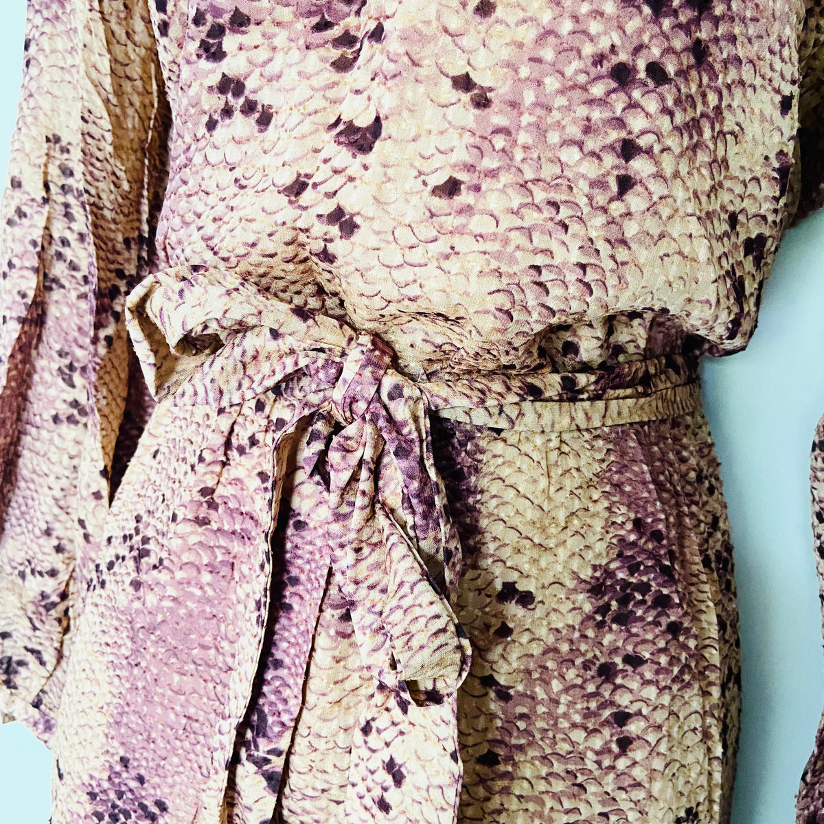 Massimo Dutti | Snakeprint Tan Brown Nude | Keyhole Belted Midi Tea Dress | Lightweight | Size 10 | NEW