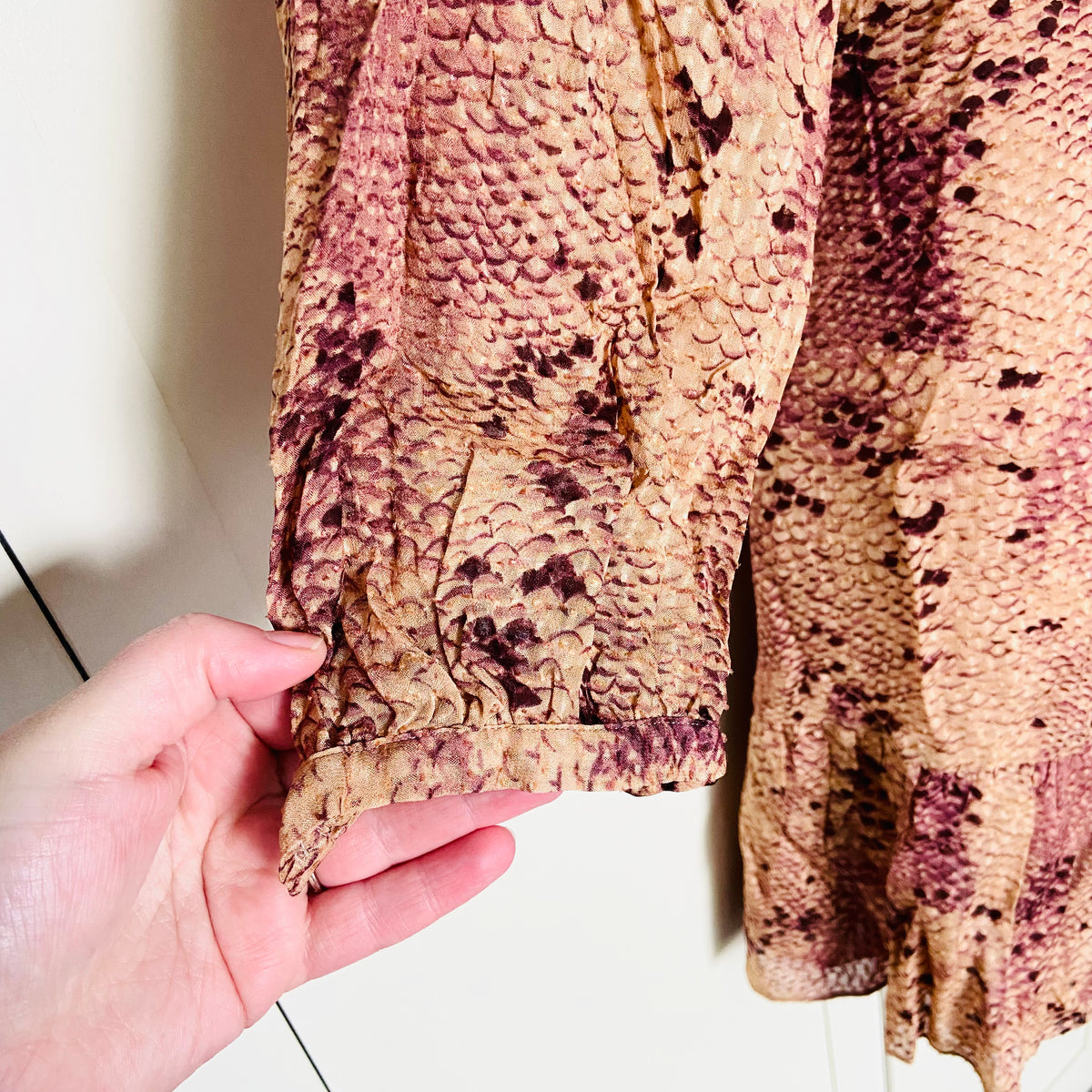 Massimo Dutti | Snakeprint Tan Brown Nude | Keyhole Belted Midi Tea Dress | Lightweight | Size 10 | NEW