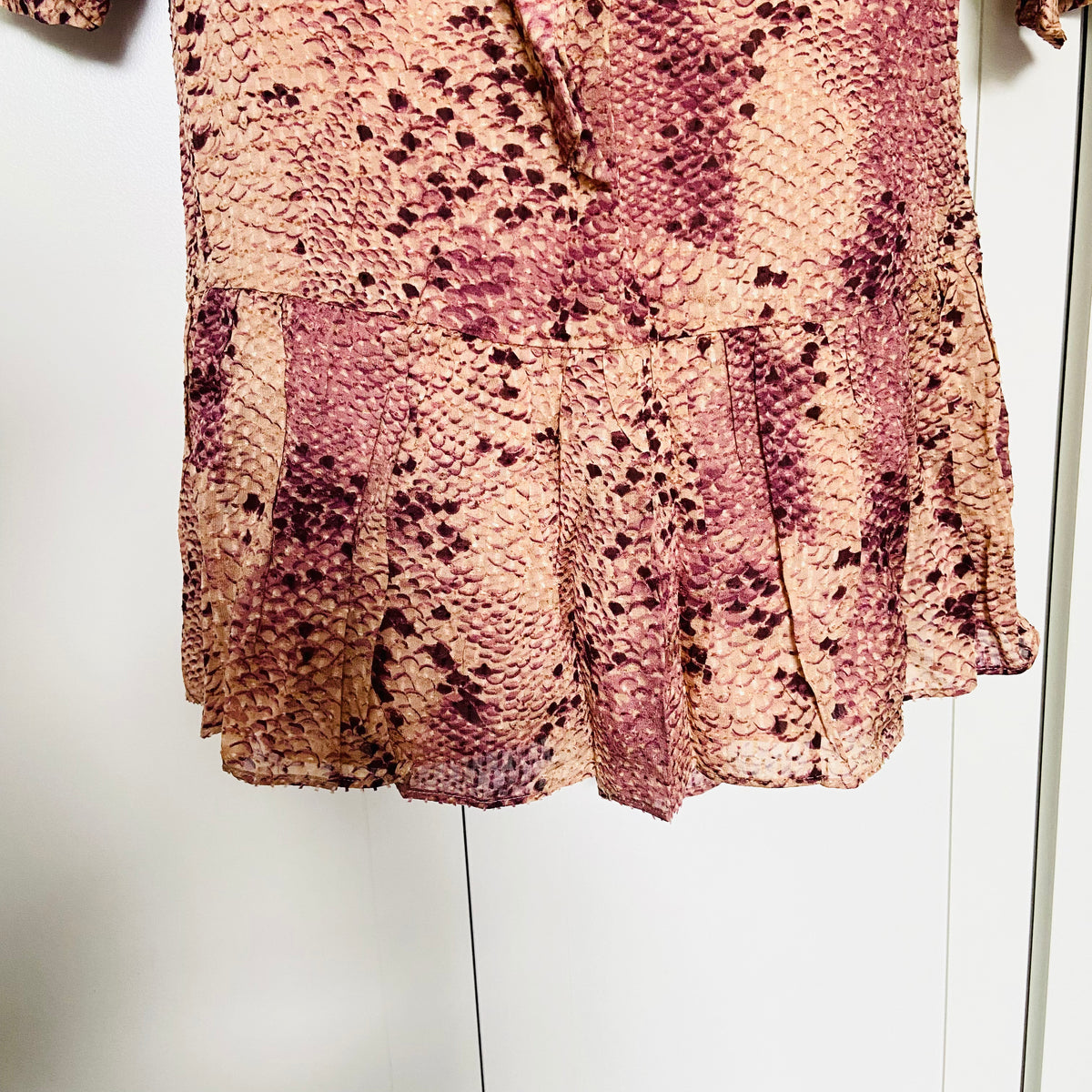 Massimo Dutti | Snakeprint Tan Brown Nude | Keyhole Belted Midi Tea Dress | Lightweight | Size 10 | NEW