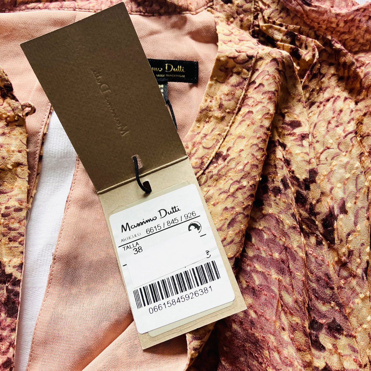 Massimo Dutti | Snakeprint Tan Brown Nude | Keyhole Belted Midi Tea Dress | Lightweight | Size 10 | NEW