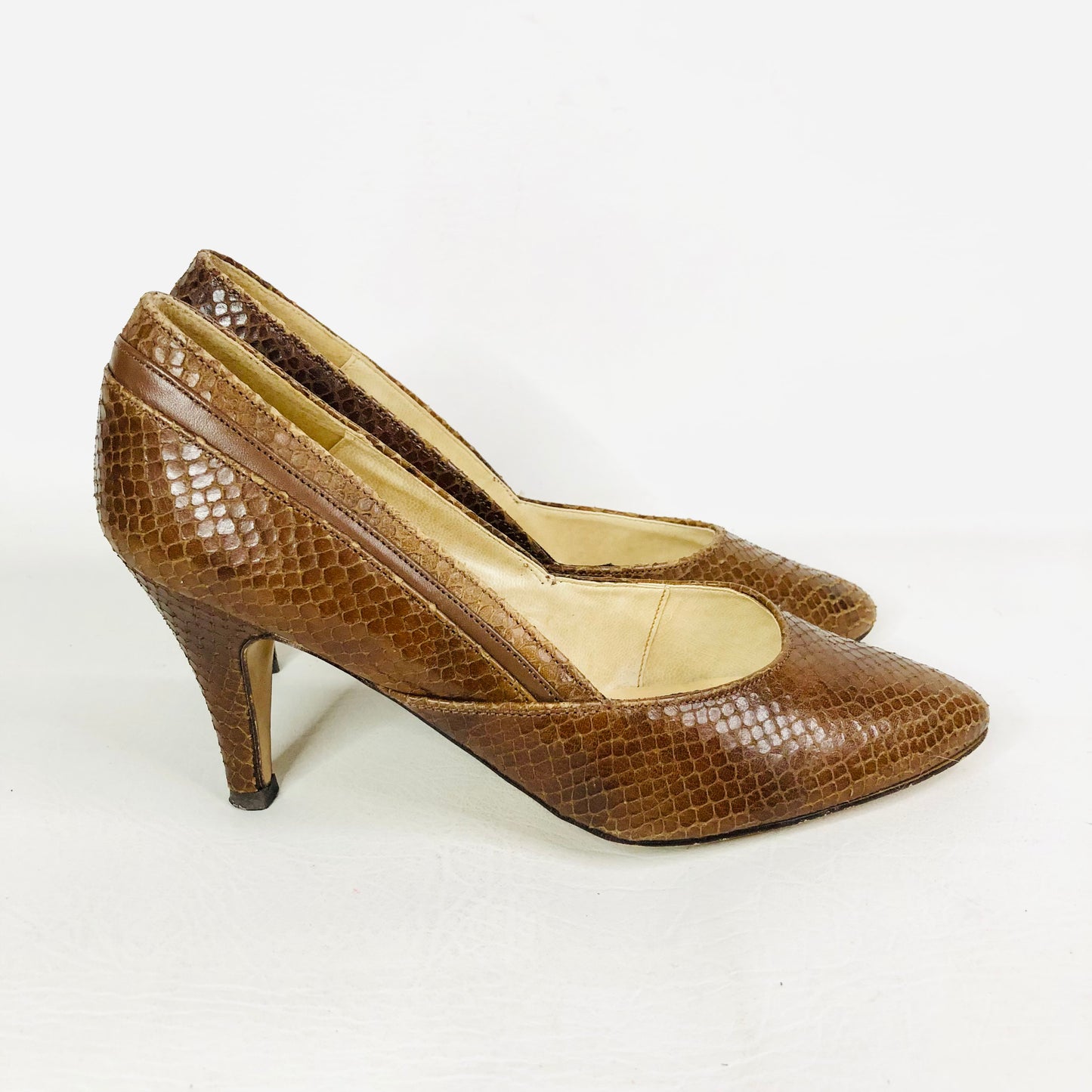 Lotus City Girl 1950s Brown Snakeskin Leather Heels Court Shoes Size 4.5 - Vintage