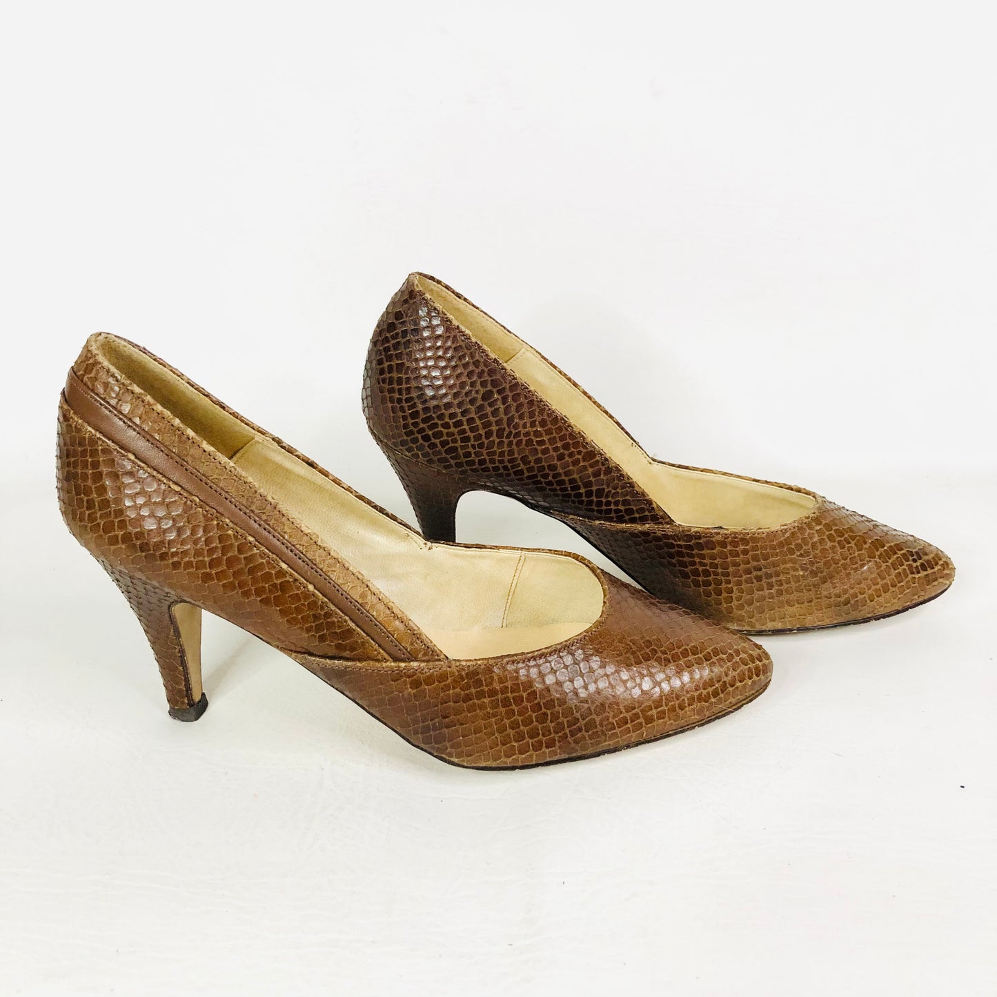 Lotus City Girl 1950s Brown Snakeskin Leather Heels Court Shoes Size 4.5 - Vintage
