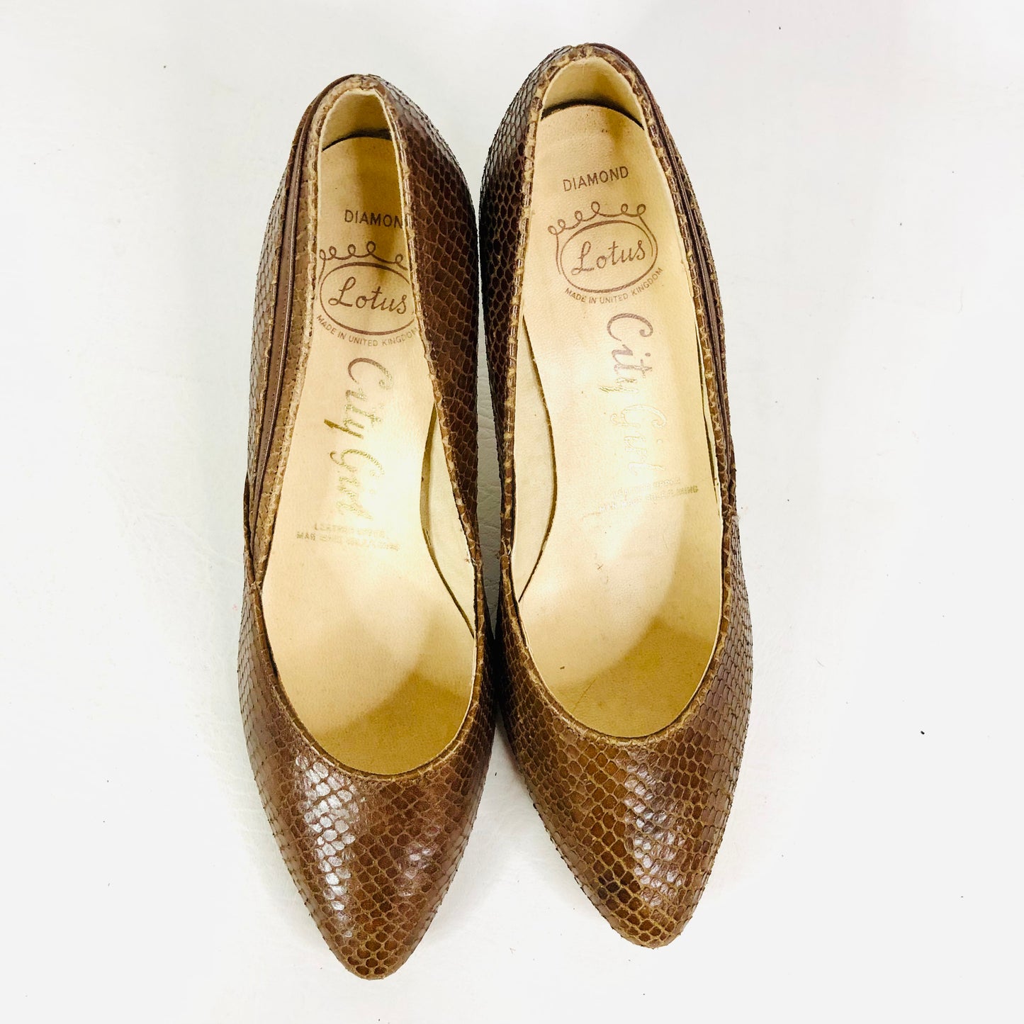 Lotus City Girl 1950s Brown Snakeskin Leather Heels Court Shoes Size 4.5 - Vintage