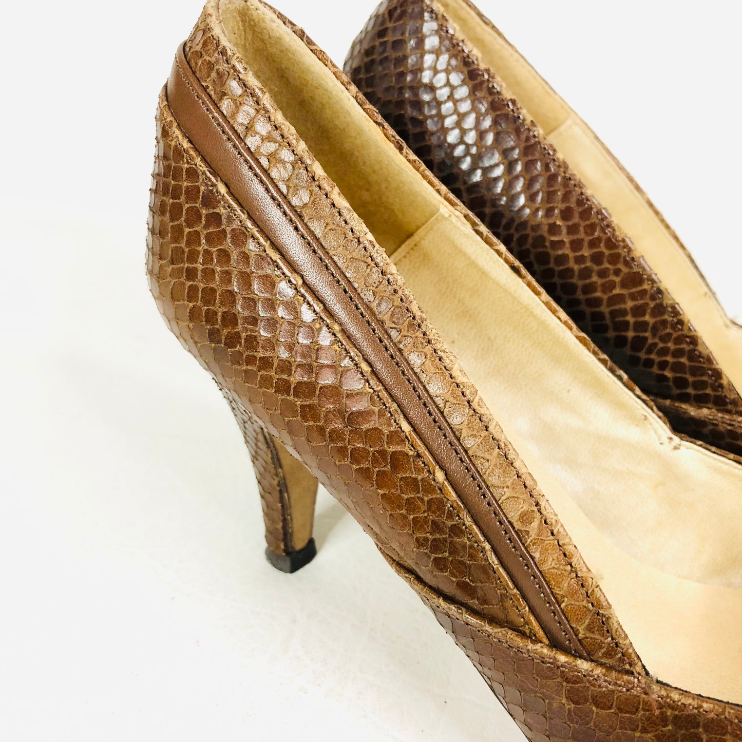 Lotus City Girl 1950s Brown Snakeskin Leather Heels Court Shoes Size 4.5 - Vintage