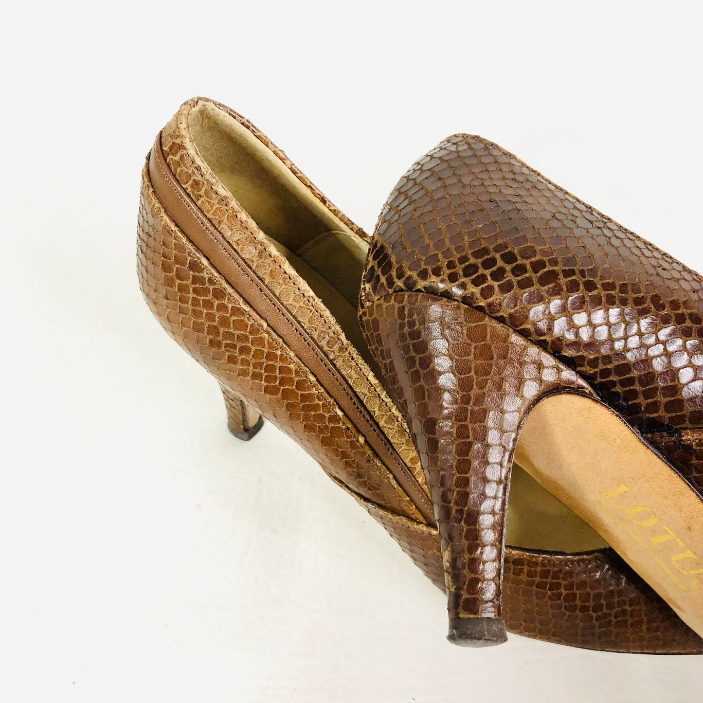 Lotus City Girl 1950s Brown Snakeskin Leather Heels Court Shoes Size 4.5 - Vintage