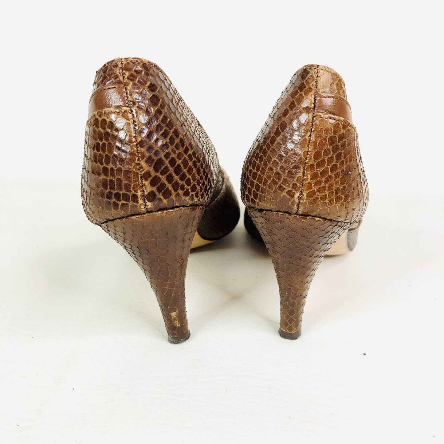Lotus City Girl 1950s Brown Snakeskin Leather Heels Court Shoes Size 4.5 - Vintage