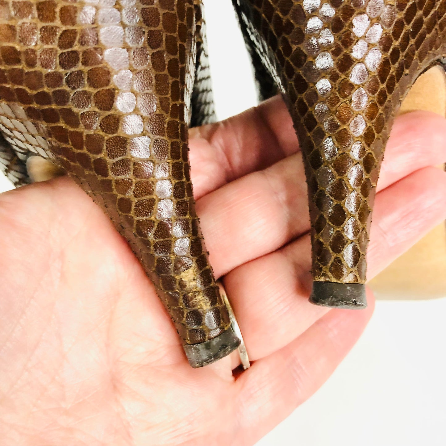Lotus City Girl 1950s Brown Snakeskin Leather Heels Court Shoes Size 4.5 - Vintage