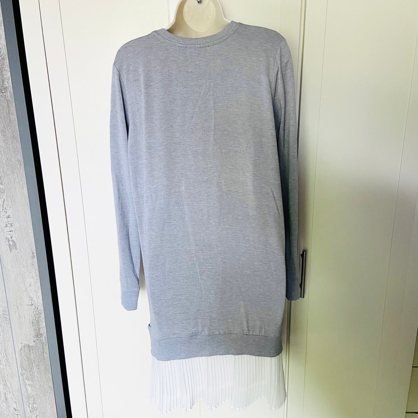 Cynthia Rowley | Grey | Sweatshirt Jumper Tunic Dress | Pleated White Skirt | Long Sleeve | Size Medium