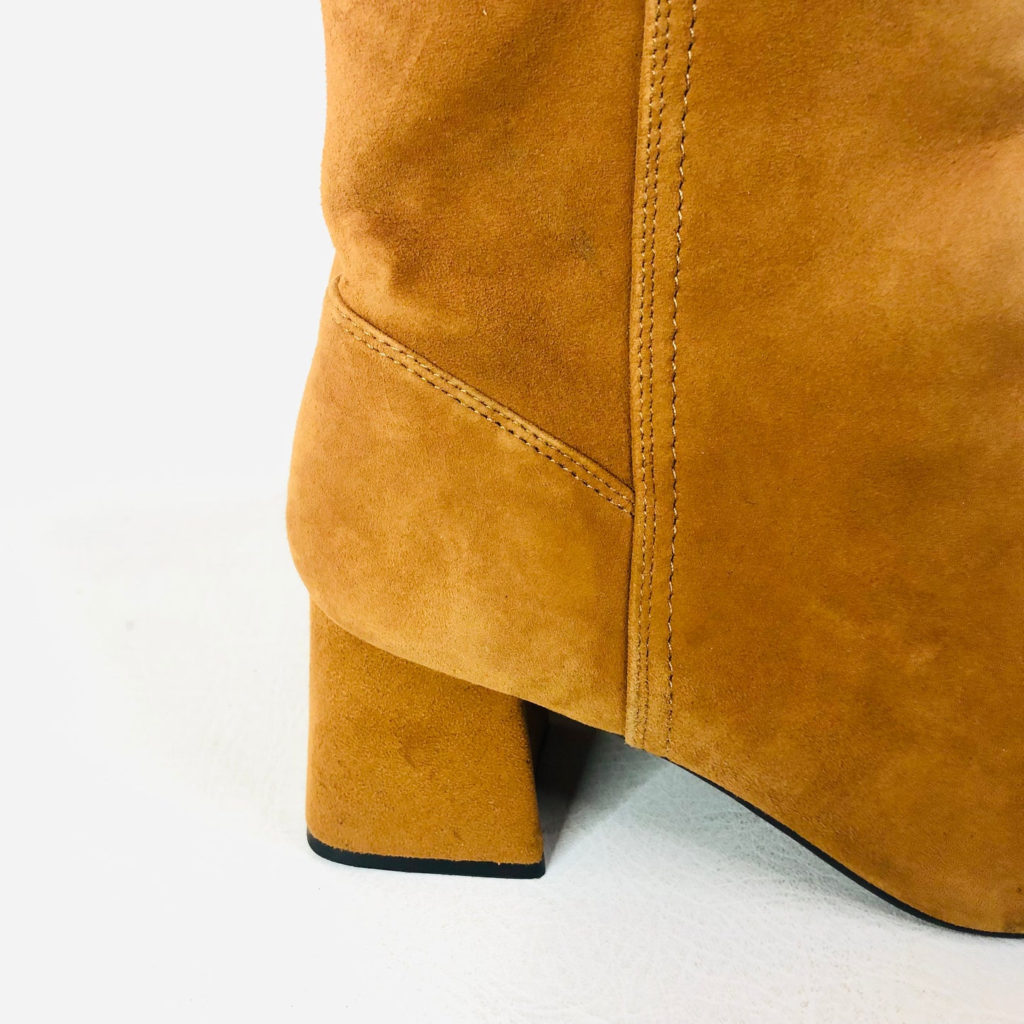 M&S Insolia Block Heel Tan Mustard Faux Suede Ankle Boots Size 5.5 (38.8)