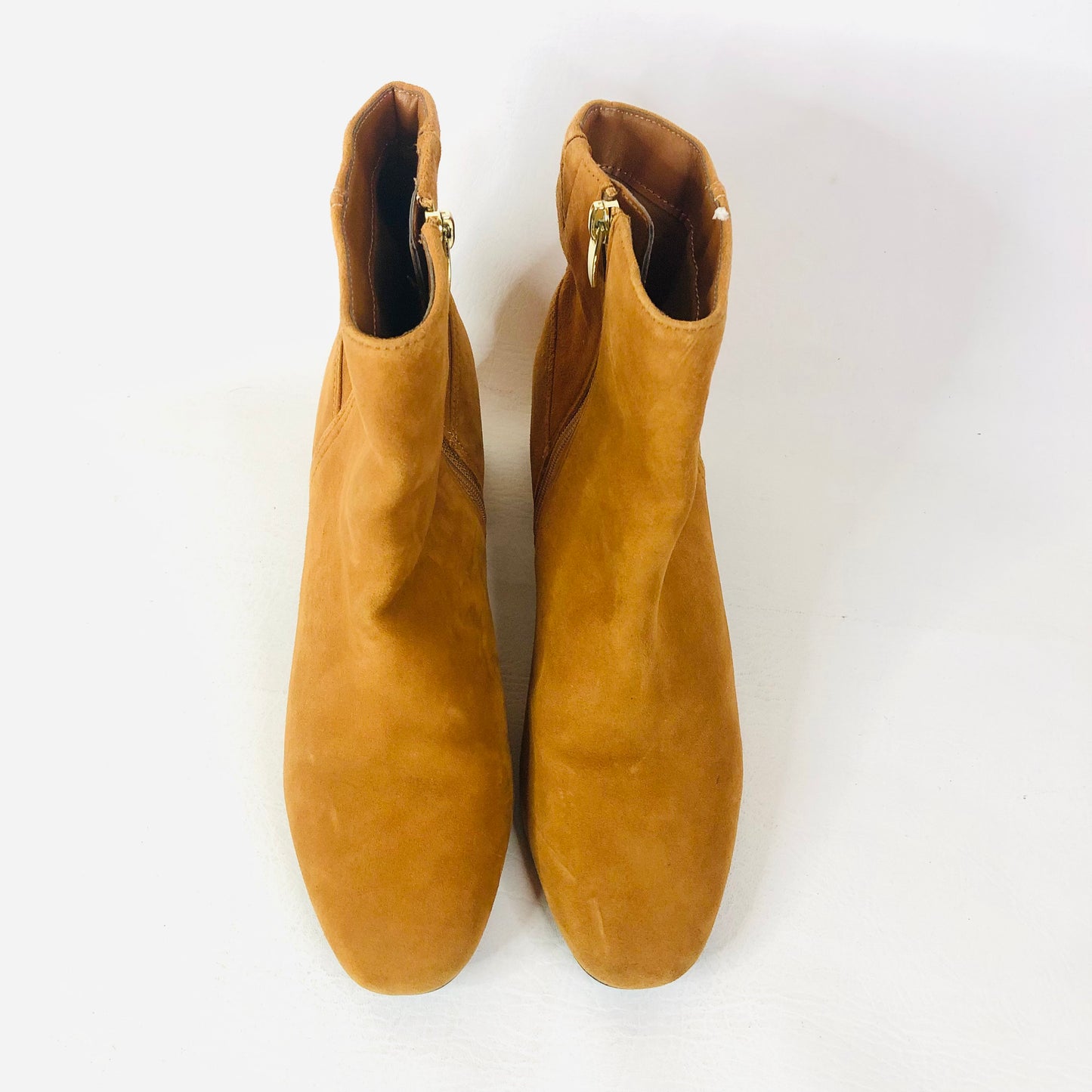 M&S Insolia Block Heel Tan Mustard Faux Suede Ankle Boots Size 5.5 (38.8)