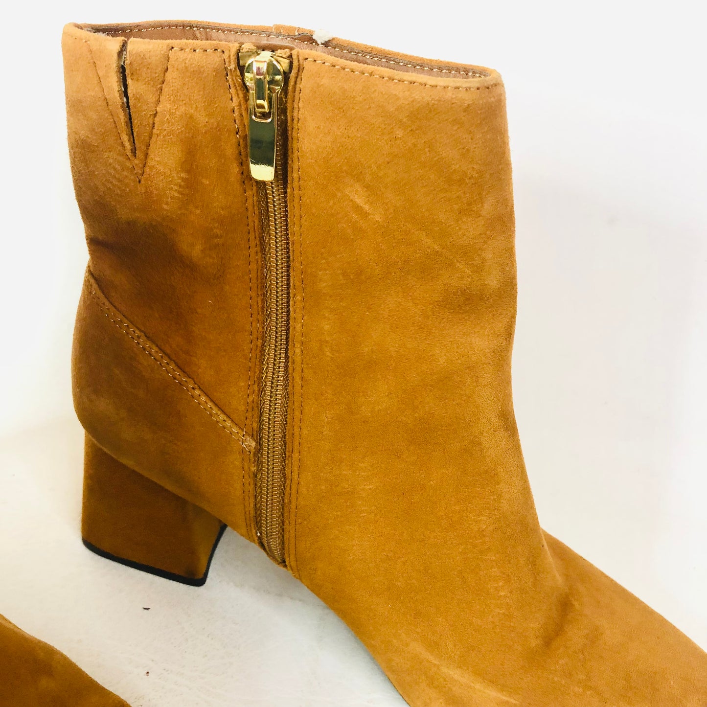 M&S Insolia Block Heel Tan Mustard Faux Suede Ankle Boots Size 5.5 (38.8)