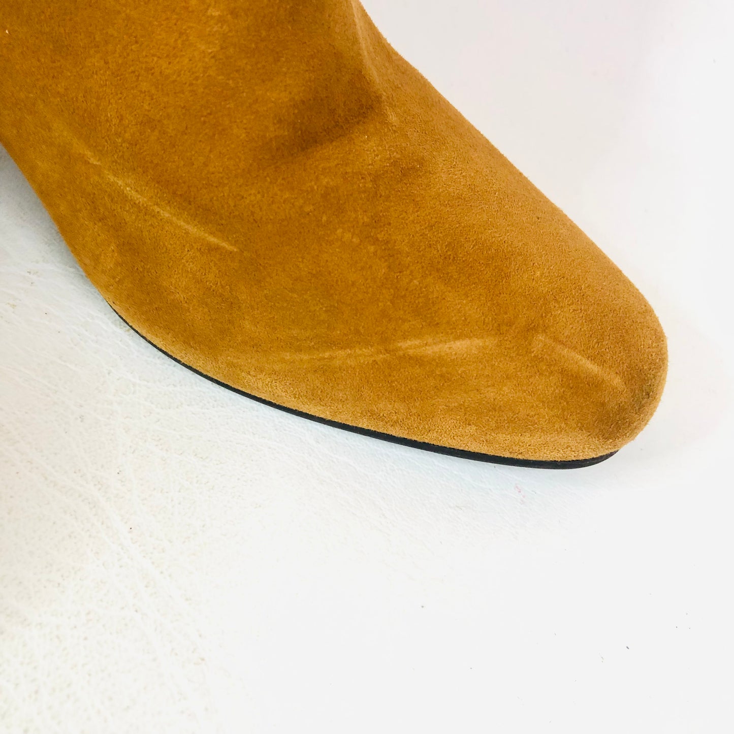 M&S Insolia Block Heel Tan Mustard Faux Suede Ankle Boots Size 5.5 (38.8)