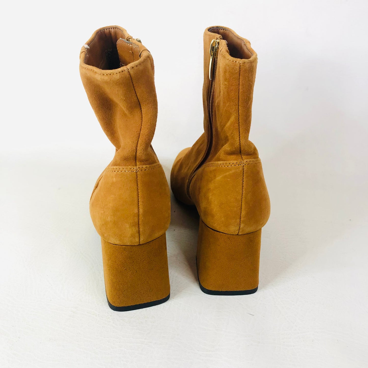 M&S Insolia Block Heel Tan Mustard Faux Suede Ankle Boots Size 5.5 (38.8)