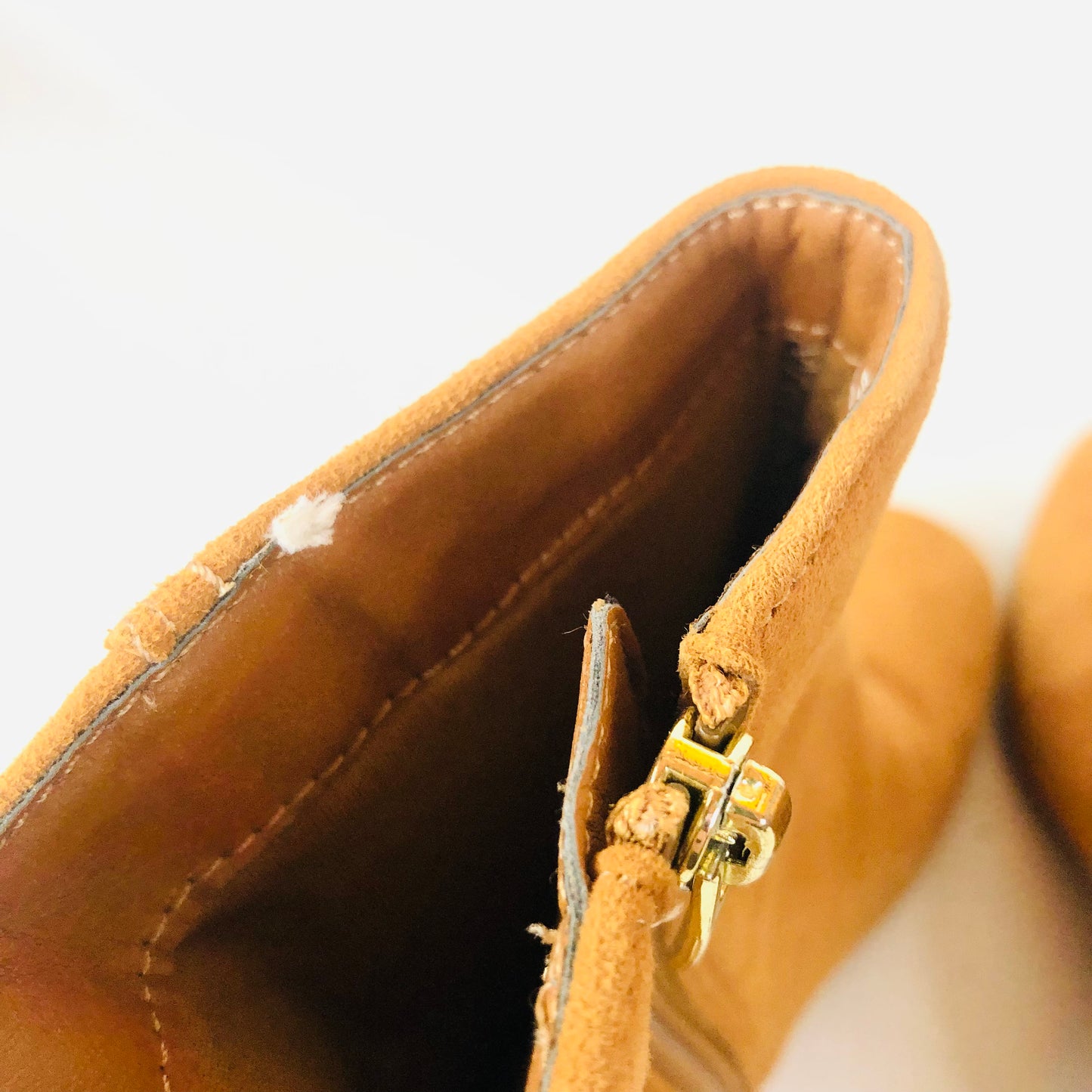 M&S Insolia Block Heel Tan Mustard Faux Suede Ankle Boots Size 5.5 (38.8)