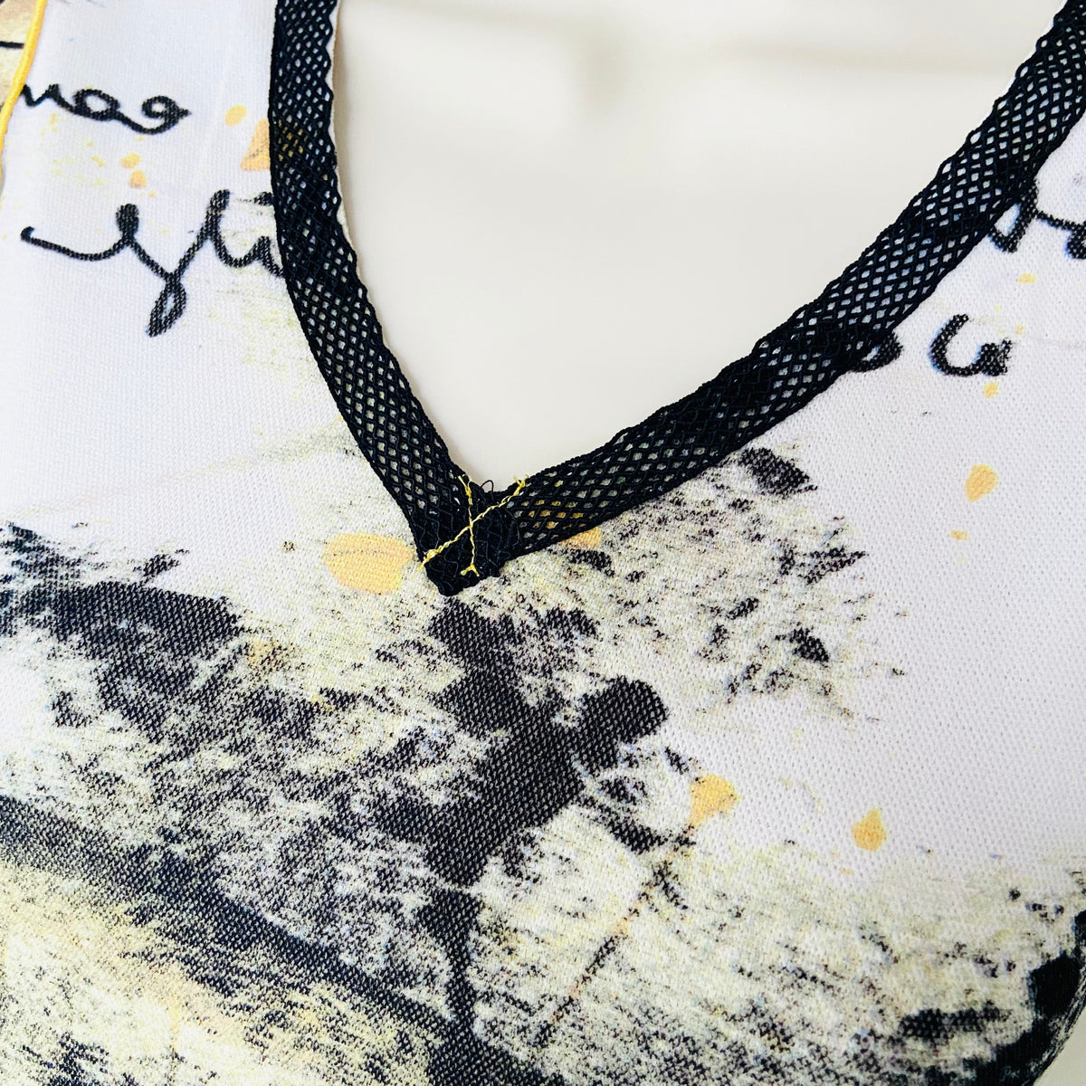 Fred Sabatier | Black White Yellow | Y2K Retro | Double Lined Mesh Sleeveless Top | Size 46 (UK 12/14)