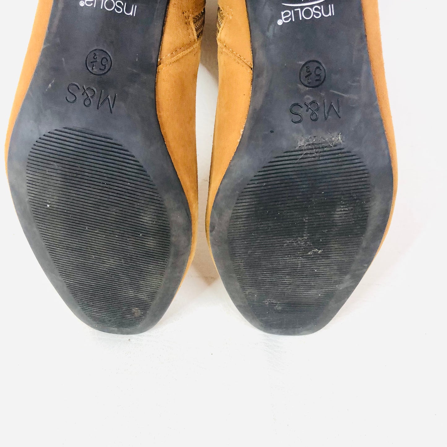 M&S Insolia Block Heel Tan Mustard Faux Suede Ankle Boots Size 5.5 (38.8)
