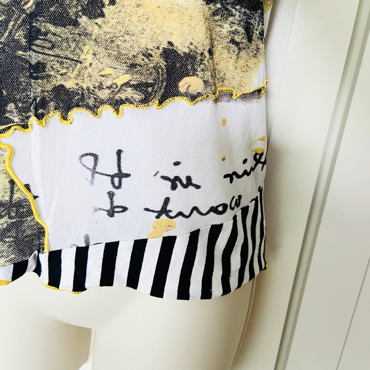 Fred Sabatier | Black White Yellow | Y2K Retro | Double Lined Mesh Sleeveless Top | Size 46 (UK 12/14)