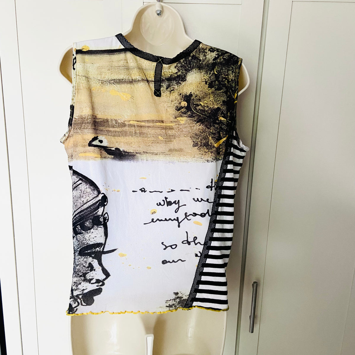 Fred Sabatier | Black White Yellow | Y2K Retro | Double Lined Mesh Sleeveless Top | Size 46 (UK 12/14)