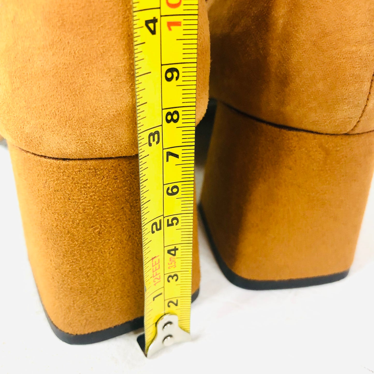 M&S Insolia Block Heel Tan Mustard Faux Suede Ankle Boots Size 5.5 (38.8)
