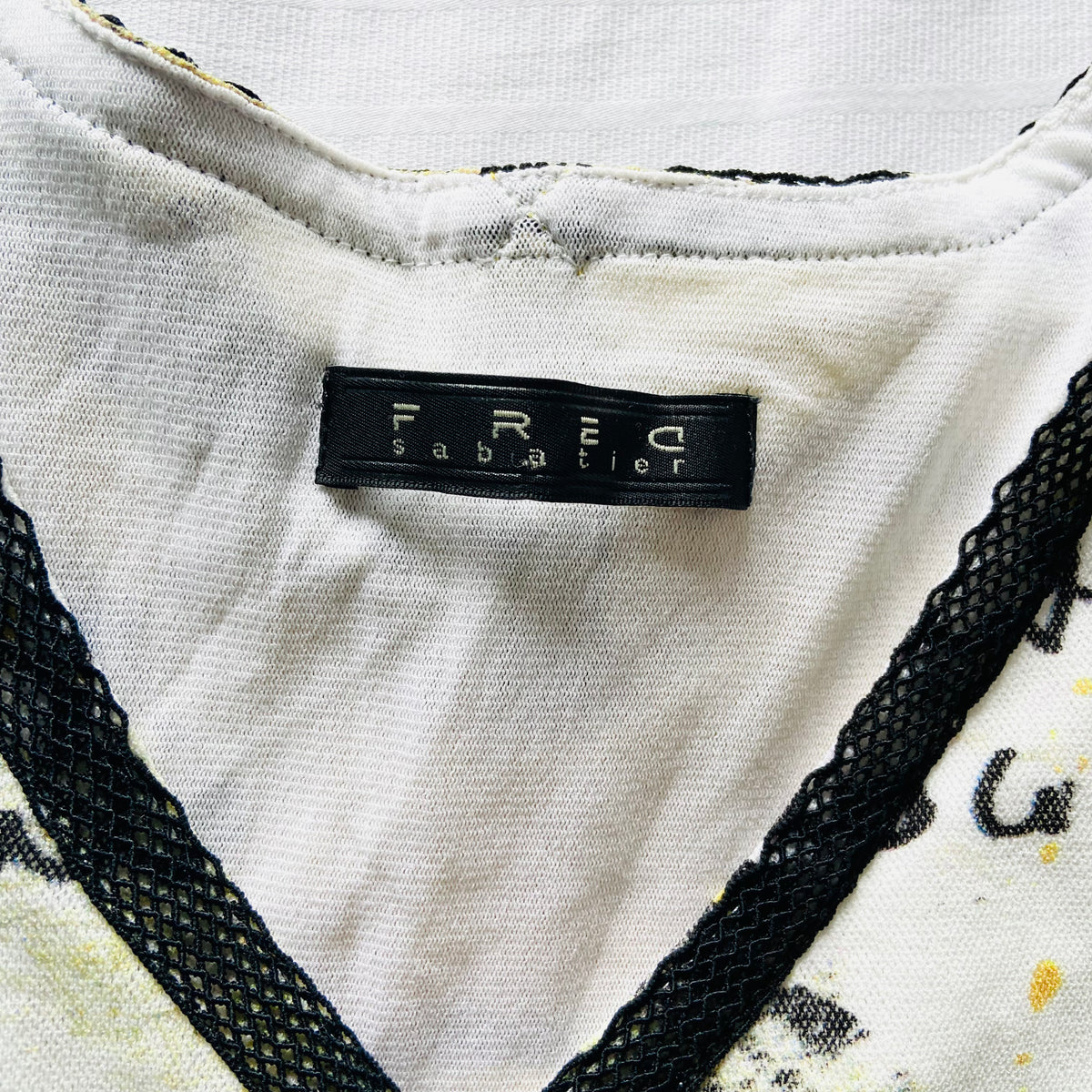 Fred Sabatier | Black White Yellow | Y2K Retro | Double Lined Mesh Sleeveless Top | Size 46 (UK 12/14)