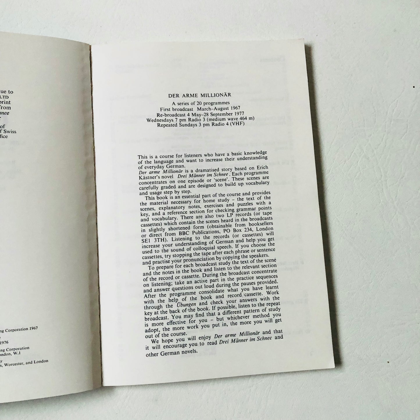 BBC Radio "Der Arme Millionär" German Everyday Language Course Book 1970s