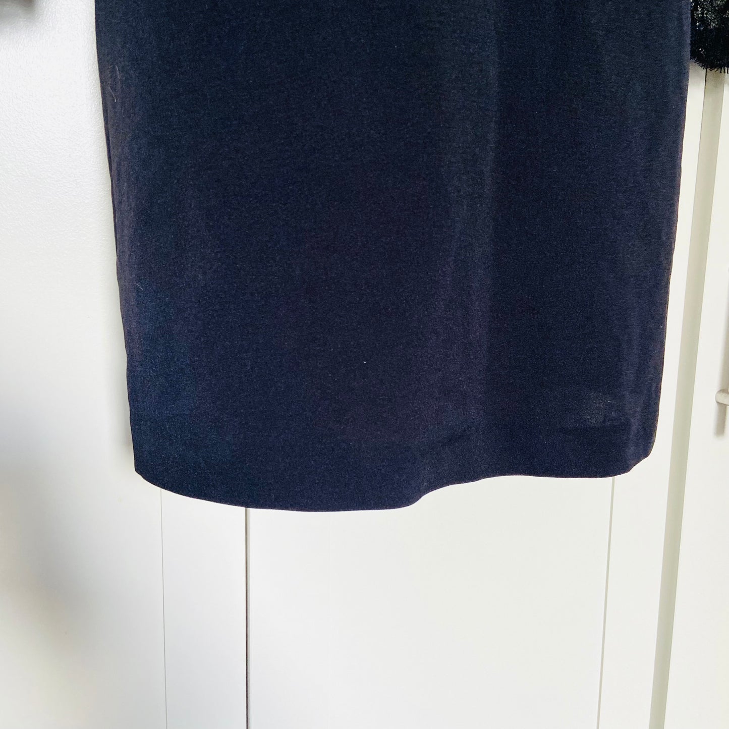 Zara | Black & Navy Blue | Lace Crepe | High Neck Long Sleeve Mini Dress | Size Medium