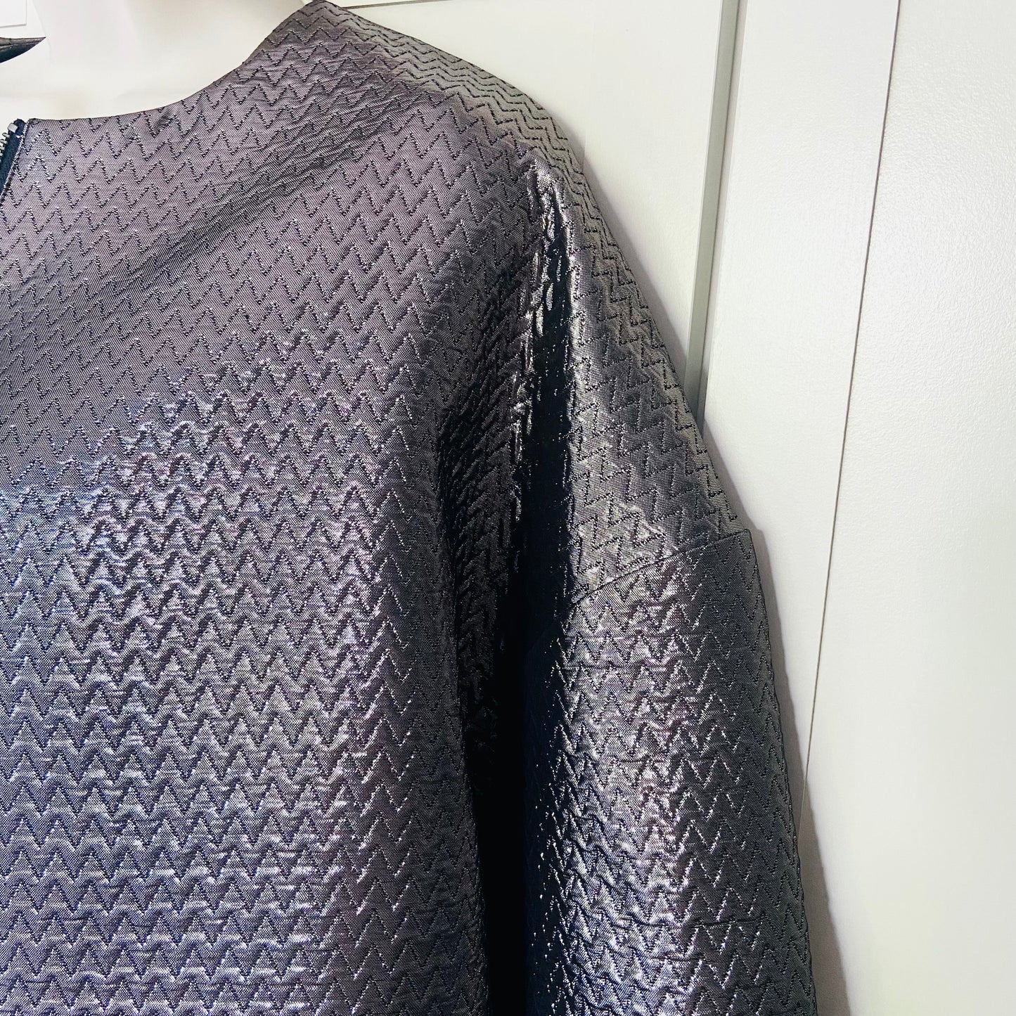 Jaeger (M&S) | Silver Grey | Metallic Chevron-Textured Fabric | Bomber Jacket | Size 18 | NEW | RRP £135