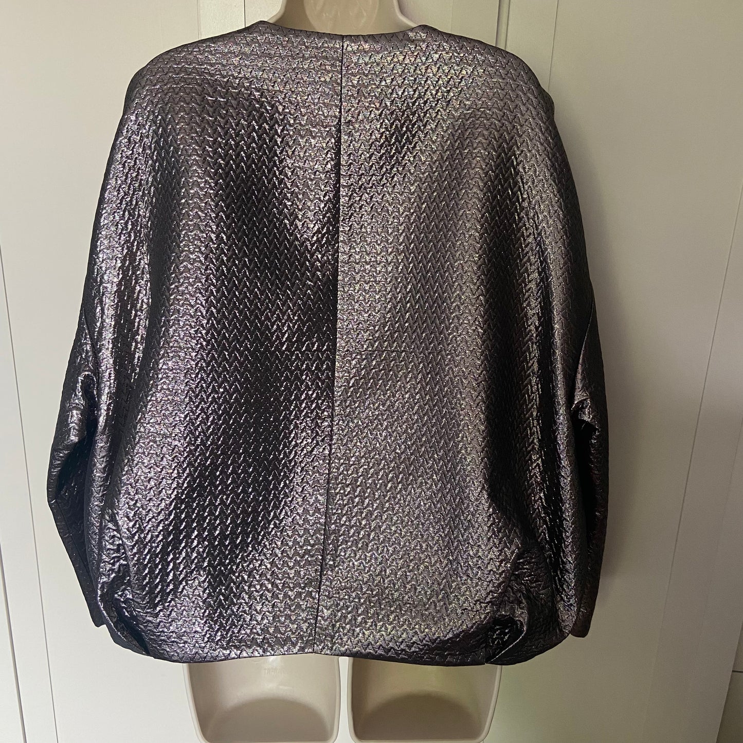 Jaeger (M&S) | Silver Grey | Metallic Chevron-Textured Fabric | Bomber Jacket | Size 18 | NEW | RRP £135
