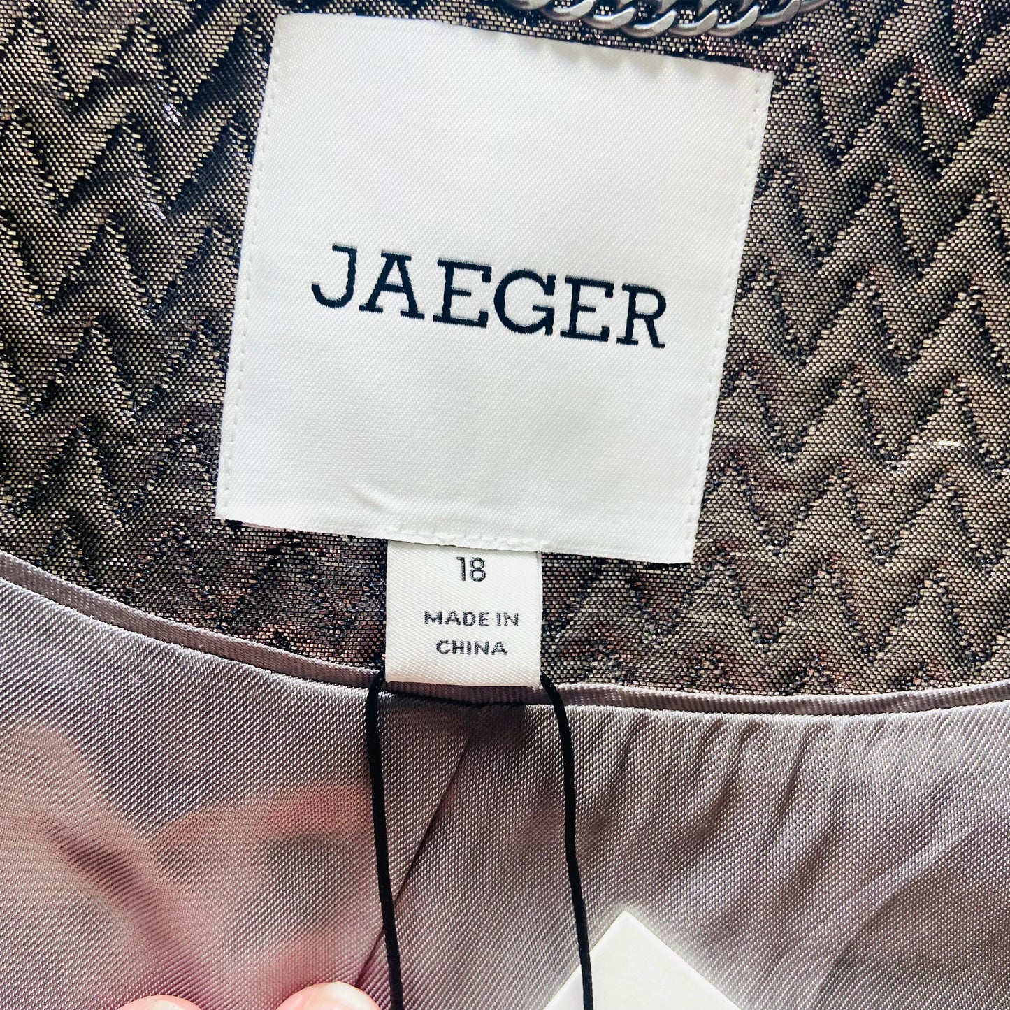 Jaeger (M&S) | Silver Grey | Metallic Chevron-Textured Fabric | Bomber Jacket | Size 18 | NEW | RRP £135