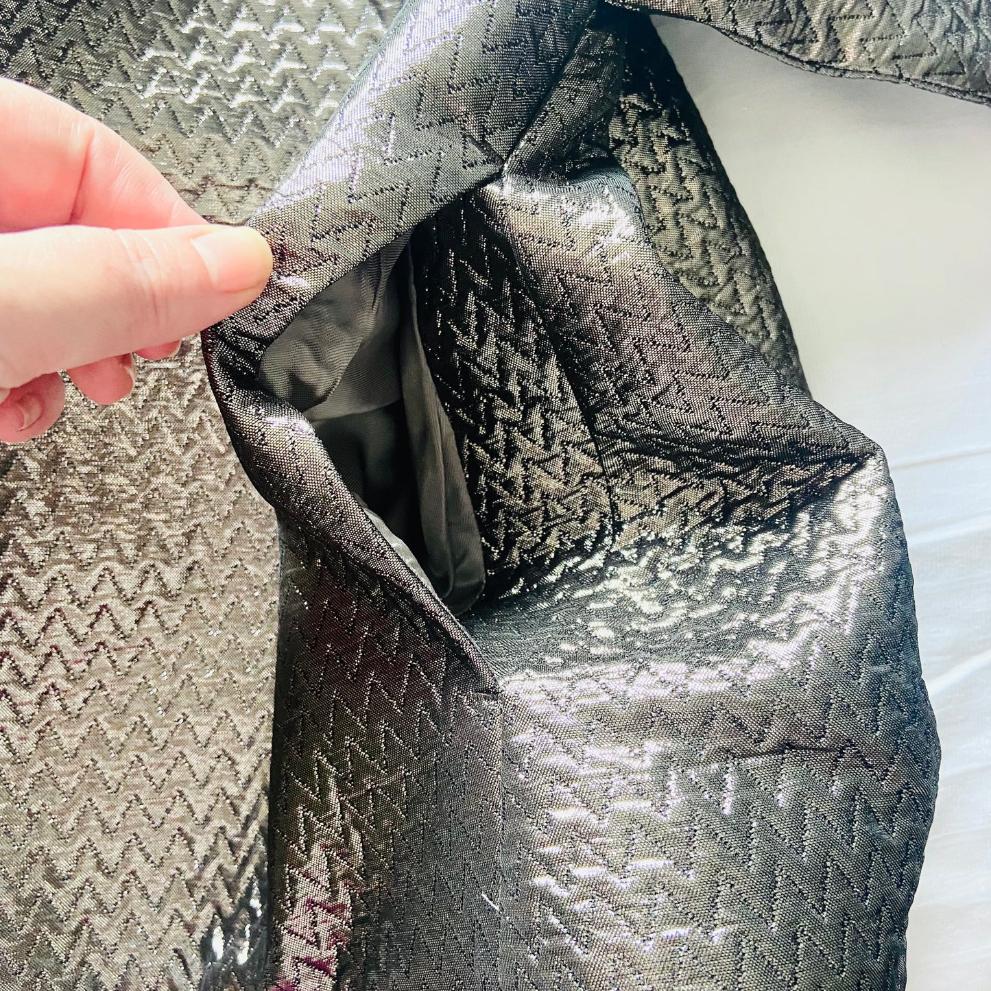 Jaeger (M&S) | Silver Grey | Metallic Chevron-Textured Fabric | Bomber Jacket | Size 18 | NEW | RRP £135