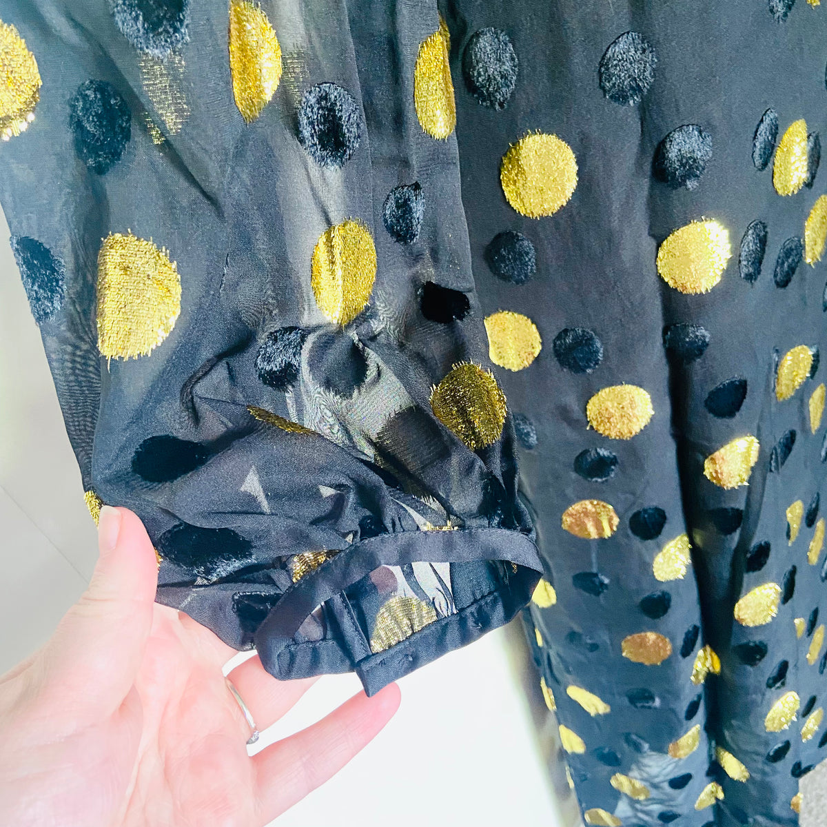 Jaeger (M&S) | Black & Gold Polka Dot | Blouson Sleeve Midi Column Dress | Size 10 | NEW | RRP £135