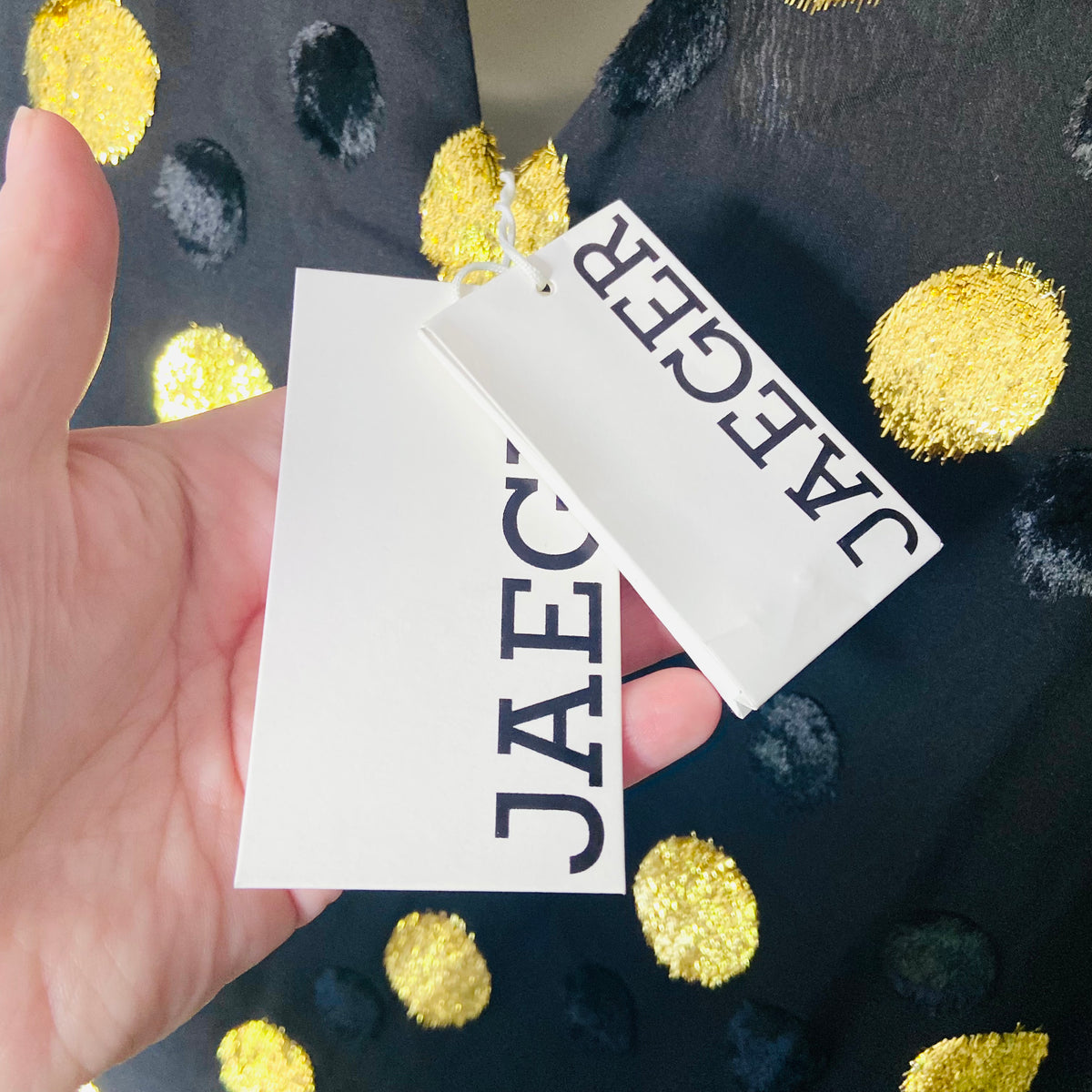Jaeger (M&S) | Black & Gold Polka Dot | Blouson Sleeve Midi Column Dress | Size 10 | NEW | RRP £135