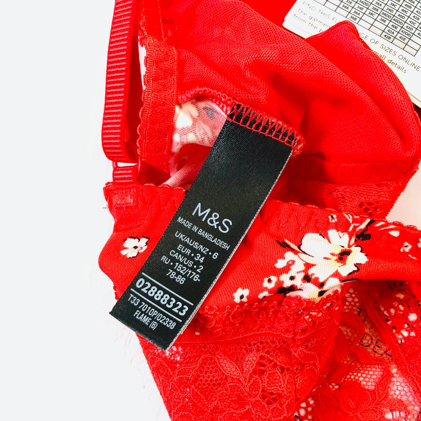 M&S Red Floral Lace Trim Non Wired Bralette Bra Size 6 NEW
