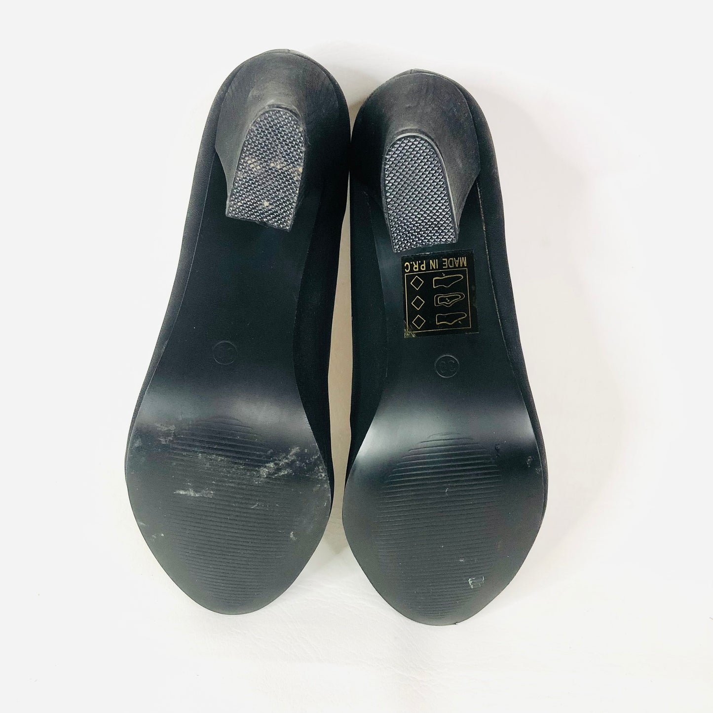 Super Mode Black Faux Suede Block Heel Bow Round Toe Court Shoes Size 39 UK 6