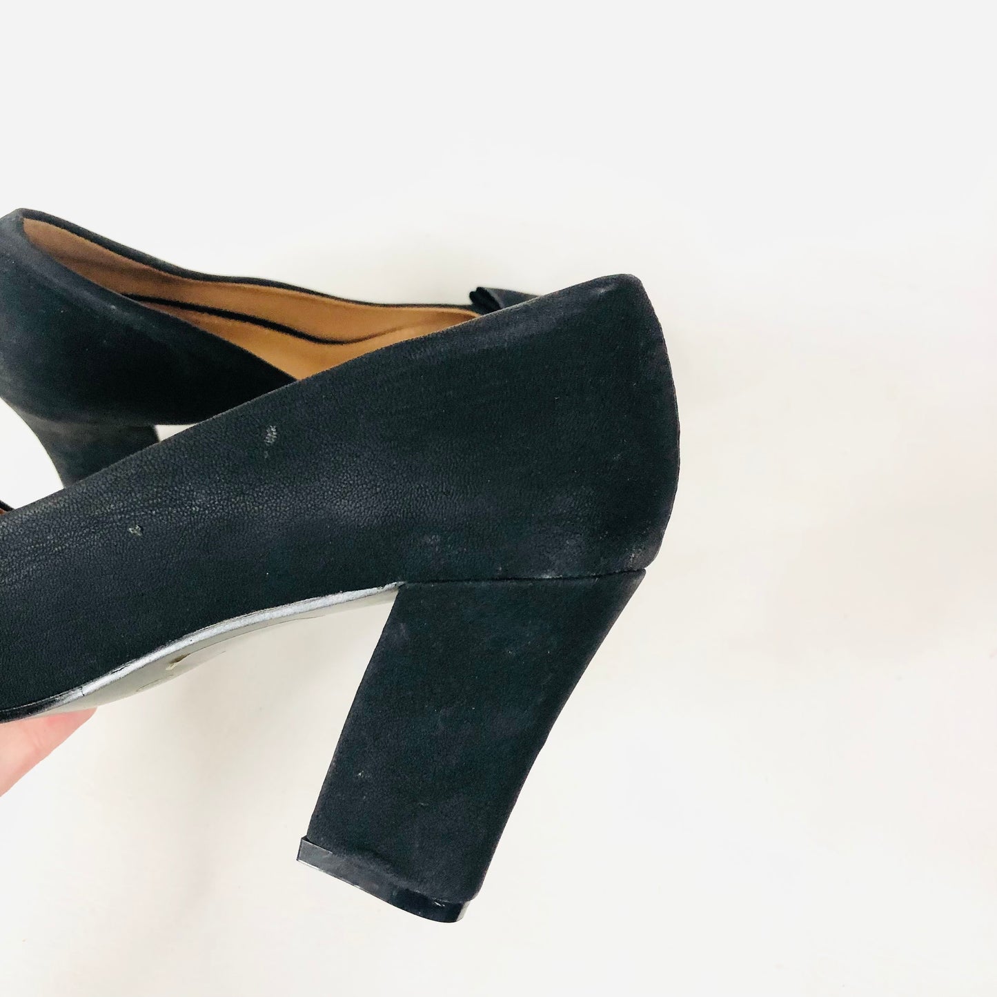 Super Mode Black Faux Suede Block Heel Bow Round Toe Court Shoes Size 39 UK 6