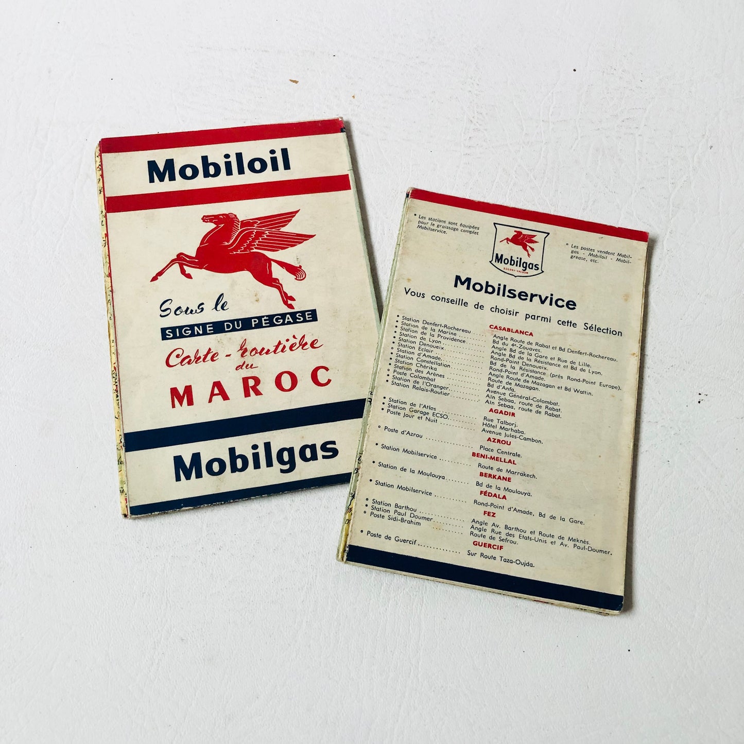 Vintage Moroccan 2x Mobilgas/Mobiloil Pegasus Road Maps Trips (Maroc) 1930s-1950