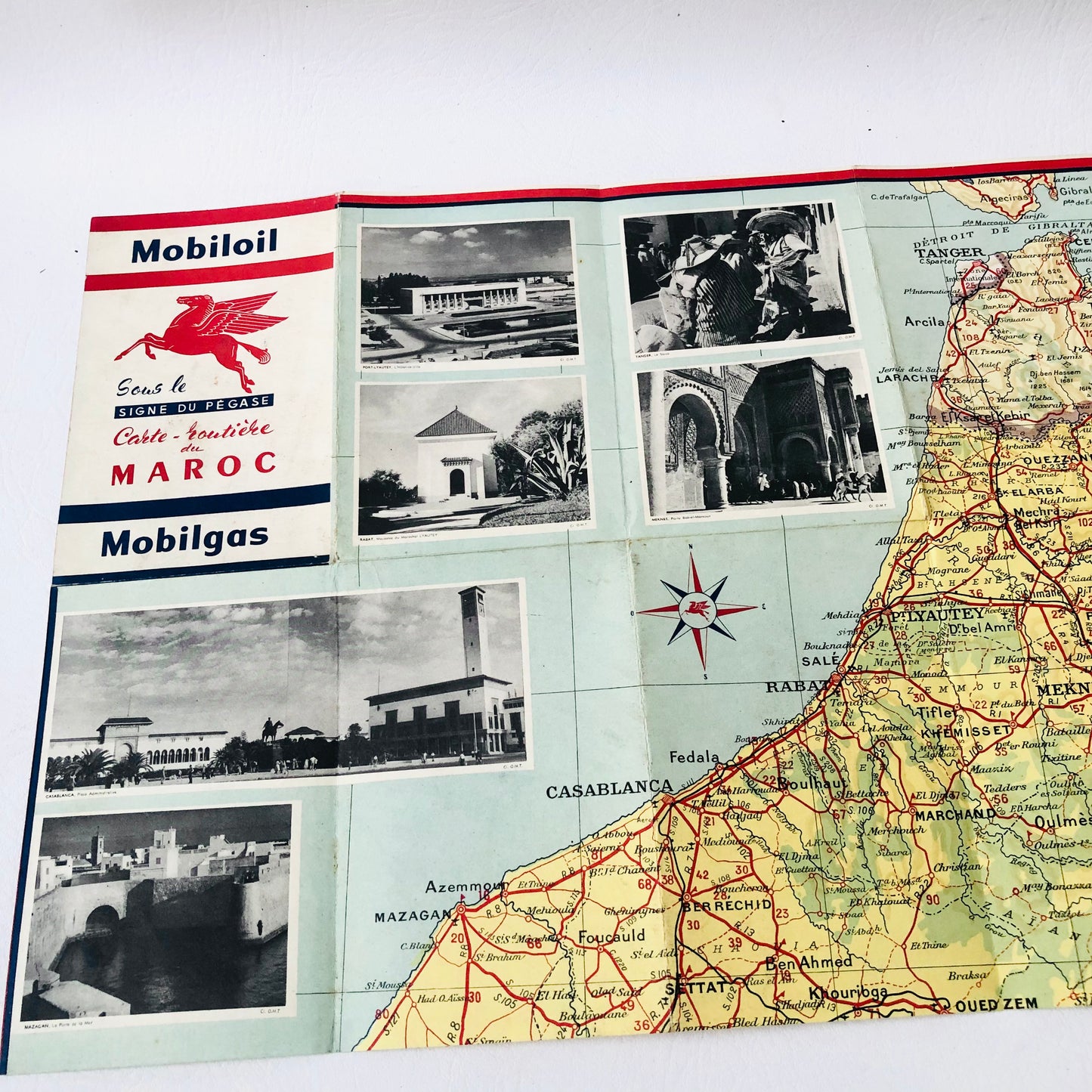 Vintage Moroccan 2x Mobilgas/Mobiloil Pegasus Road Maps Trips (Maroc) 1930s-1950