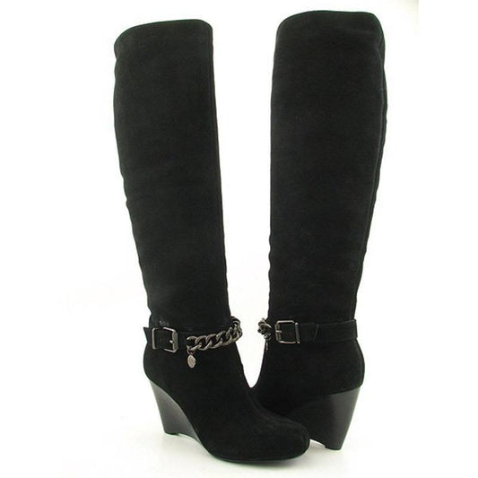 BCBGeneration Women's BG-Merryl Wedge Knee High Suede Black Boots Size 3.5 / 4