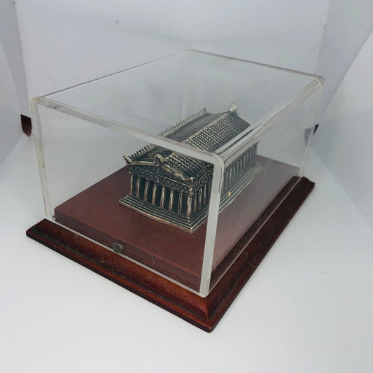 Intricate Silver Model Of The Parthenon in wooden and perspex display case
