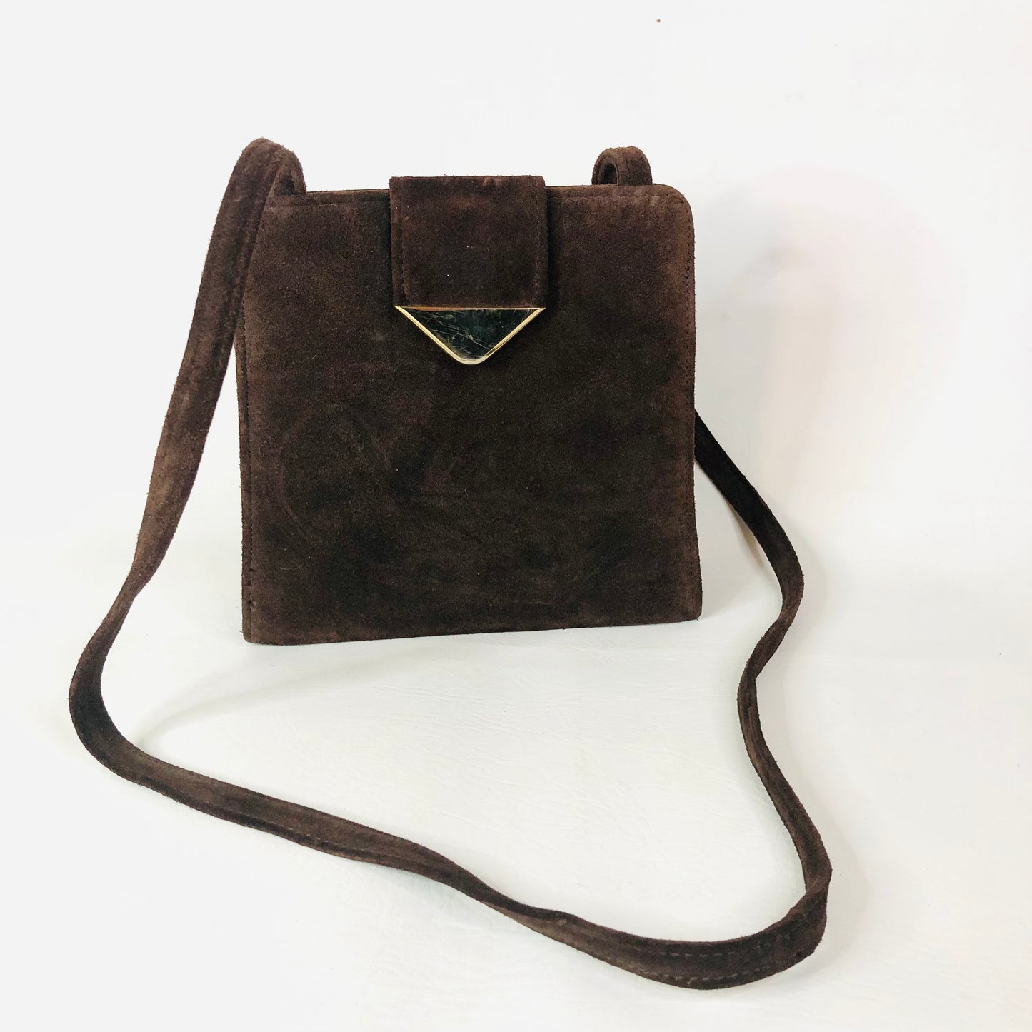 St Michael From Marks & Spencer Retro Brown Faux Suede Box Handbag Crossbody