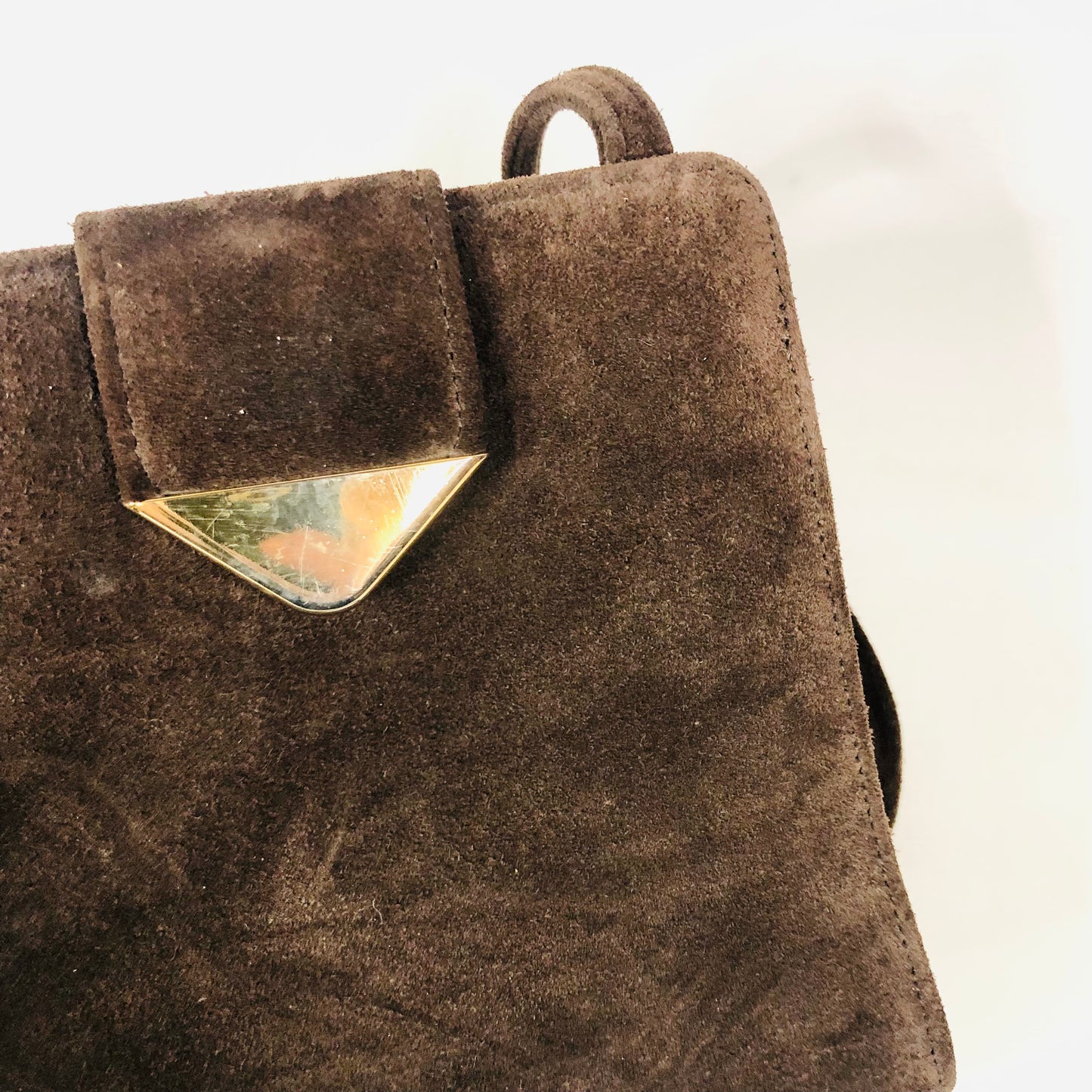 St Michael From Marks & Spencer Retro Brown Faux Suede Box Handbag Crossbody