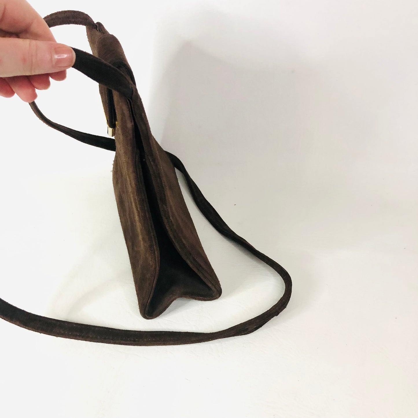 St Michael From Marks & Spencer Retro Brown Faux Suede Box Handbag Crossbody