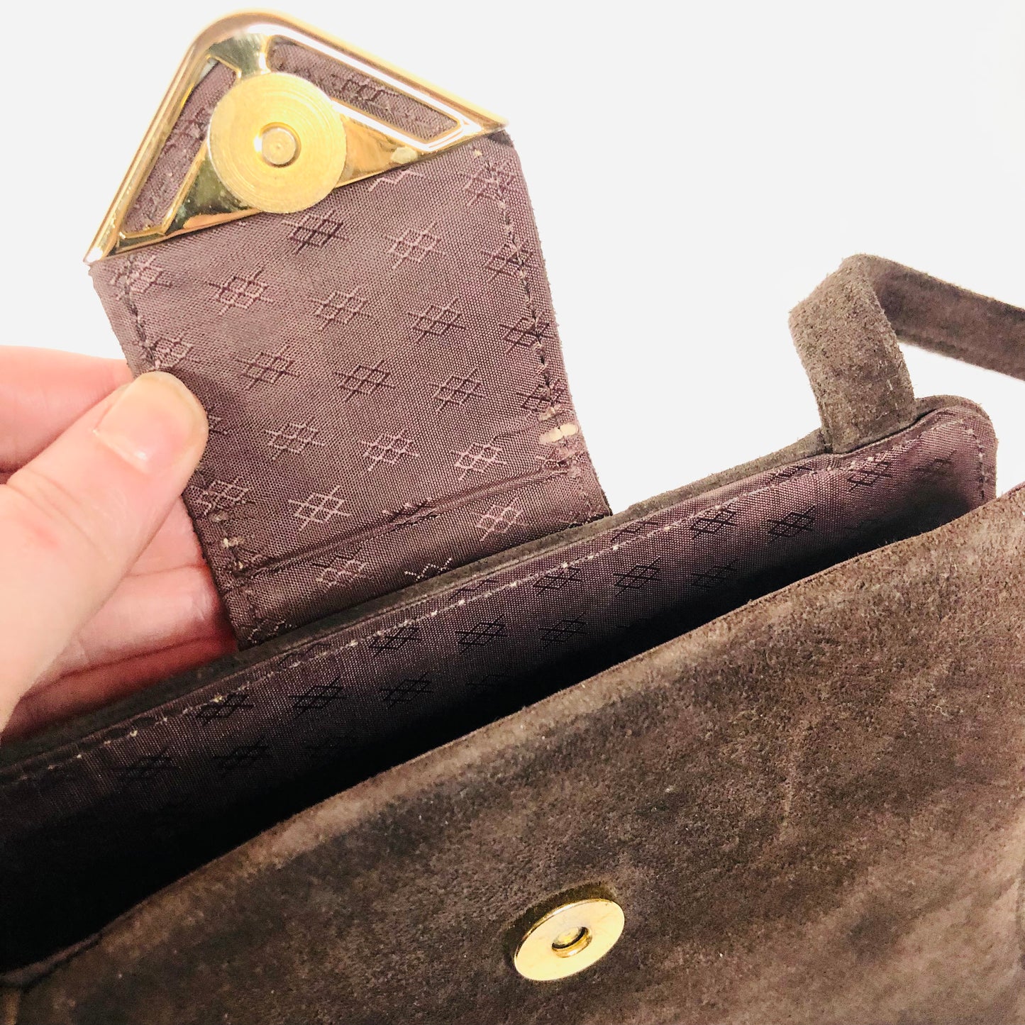 St Michael From Marks & Spencer Retro Brown Faux Suede Box Handbag Crossbody